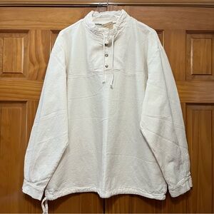 Cottonseed Lagenlook Boho Cream Boxy Cotton Top with Mandarin Collar Made in USA